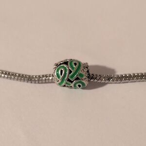Silver and‎ Green Ribbon Cancer Awareness Charm for Pandora Style Bracelet